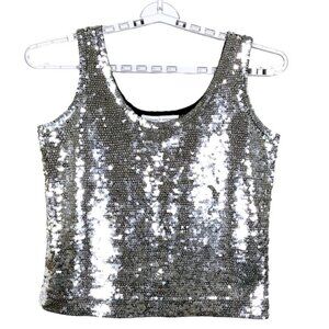 Eleanor P Brenner Sequin Tank Sparkling Scoop Neck Top Sleeveless Women Silver M